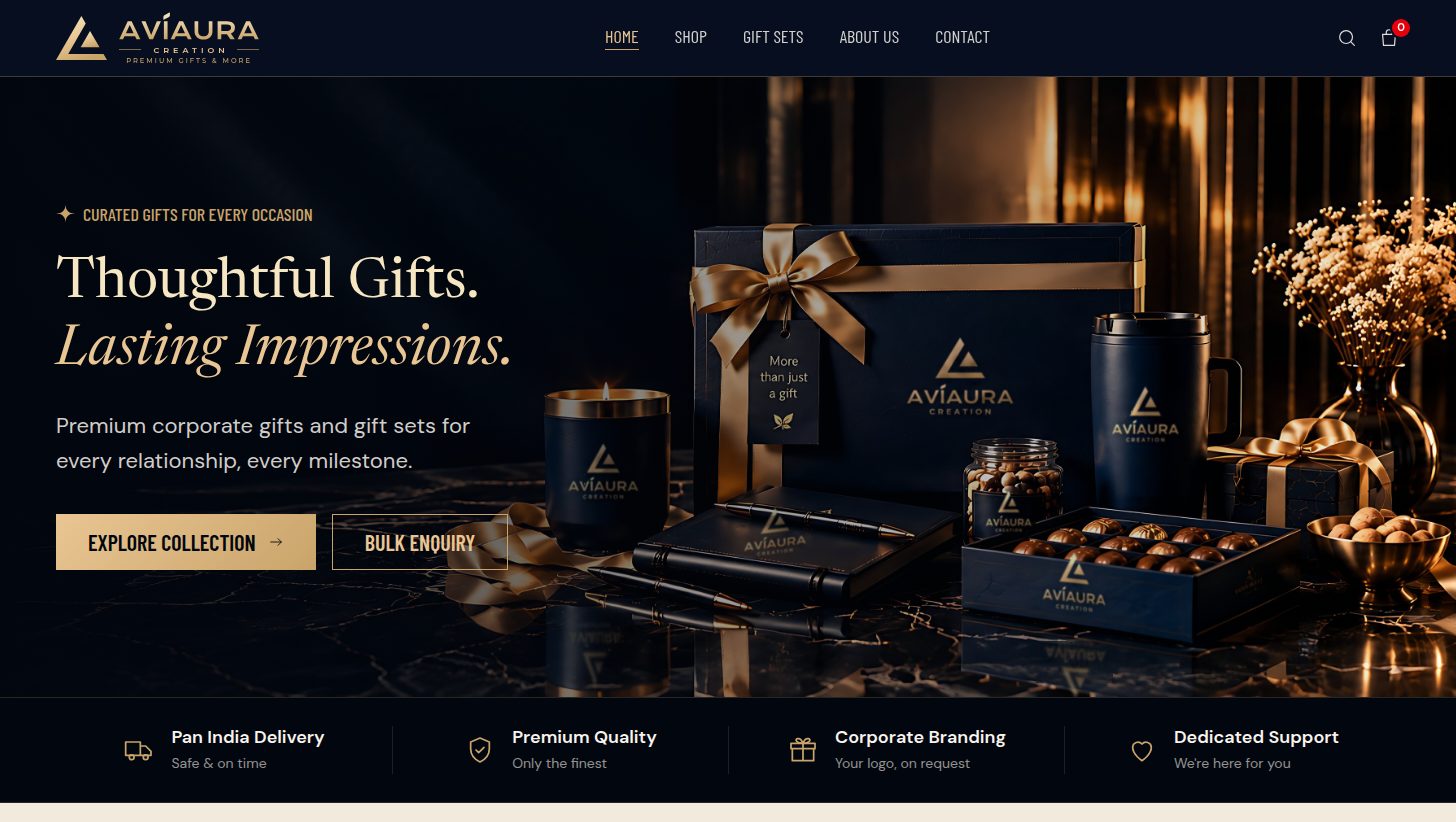 Aviaura Creation — Corporate gifting website built by RiverPoint